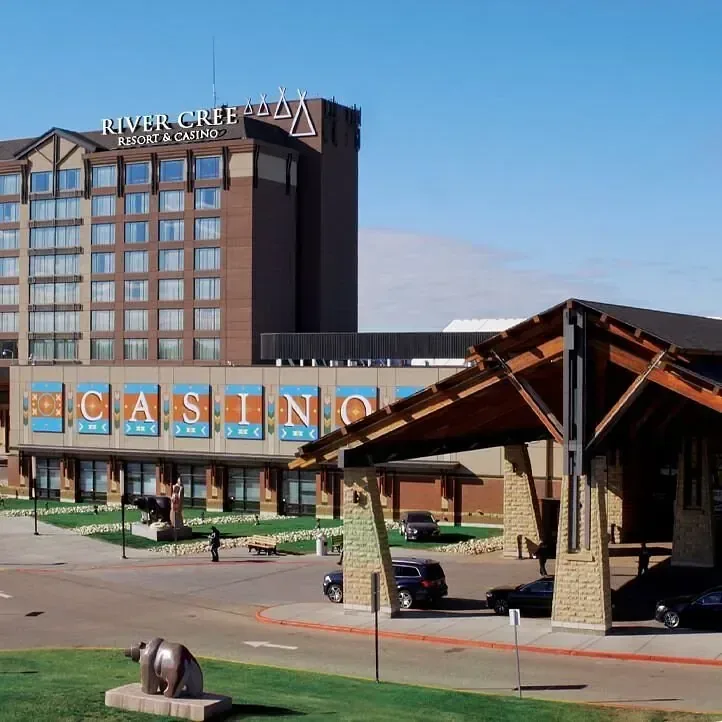 Resort grounds under open prairie sky